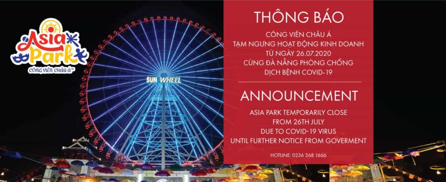 Thông báo: Công viên Châu Á tạm ngưng hoạt động kinh doanh từ 26/07/2020