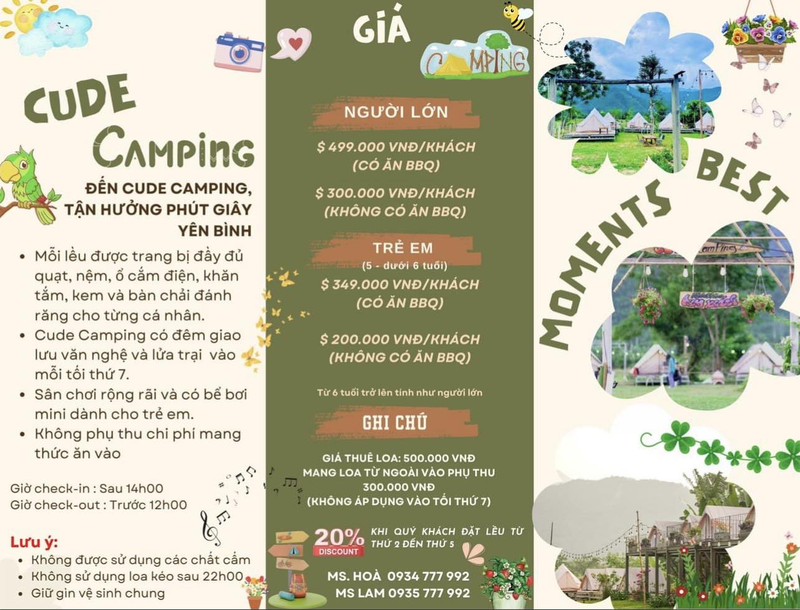 Chi phí và một số lưu ý về những hoạt động ở Cu Đê Camping